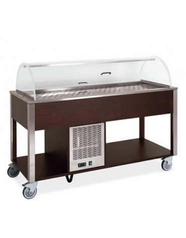 Carrello refrigerante in legno colore Rovere - 2 x GN 1/1 - con cupola e griglie asolate - cm 80x68x120h