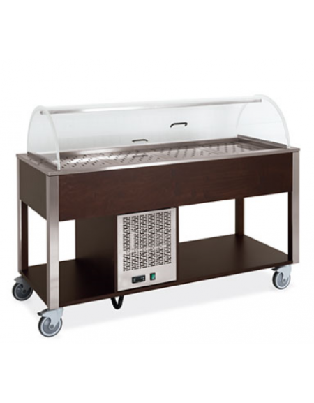 Carrello refrigerante in legno colore Rovere - 2 x GN 1/1 - con cupola e griglie asolate - cm 80x68x120h
