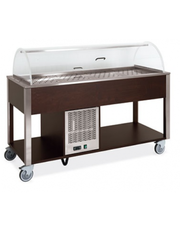 Carrello refrigerante in legno colore Rovere - 3 x GN 1/1 - con cupola e griglie asolate - cm 113x68x120h