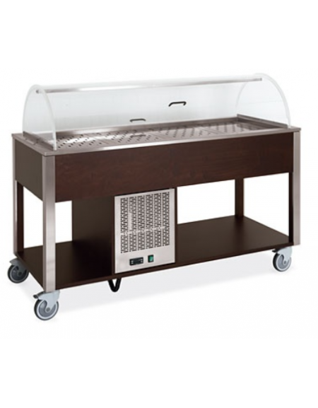 Carrello refrigerante in legno colore Rovere - 3 x GN 1/1 - con cupola e griglie asolate - cm 113x68x120h