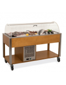 Carrello refrigerante in legno colore Rovere - 4 x GN 1/1 - con cupola e griglie asolate - cm 161x68x120h