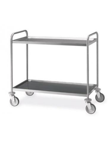 Carrello saldato in acciaio inox AISI 304 con 2 piani stampati a vassoio da cm 80x50 - Portata kg 150 - cm 89x59x95h
