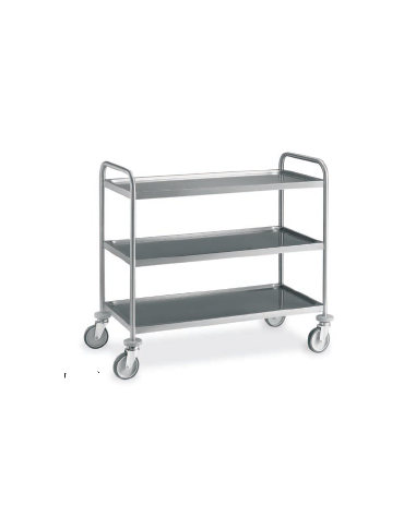 Carrello saldato in acciaio inox AISI304 con 3 piani stampati, saldati - Portata kg 150 - cm 89x59x95h