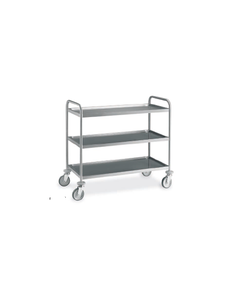 Carrello saldato in acciaio inox AISI304 con 3 piani stampati, saldati - Portata kg 150 - cm 89x59x95h