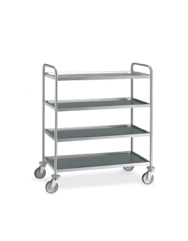 Carrello saldato in acciaio inox AISI 304 - 4 piani stampati da cm 80x50 - cm 89x59x126h - Portata kg 150