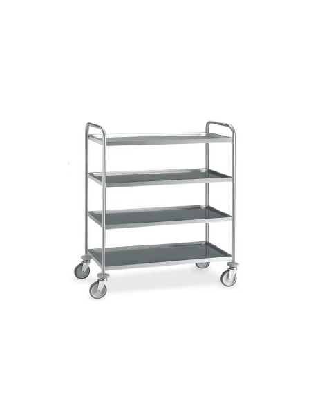 Carrello saldato in acciaio inox AISI 304 - 4 piani stampati da cm 80x50 - cm 89x59x126h - Portata kg 150