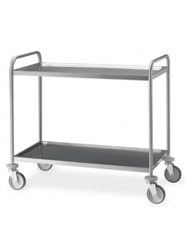 Carrello saldato in acciaio inox AISI 304 - 2 piani stampati da cm 100x50 - Portata kg 150 - cm 109x59x95h