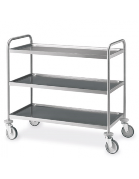 Carrello saldato in acciaio inox AISI 304 - 3 piani stampati da cm 100x50 - Portata kg 150 - cm 109x59x95h