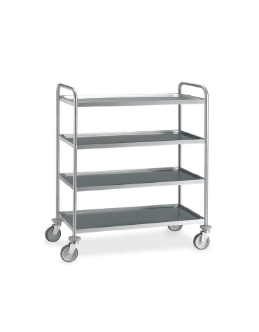 Carrello saldato in acciaio inox AISI 304 - 4 piani stampati da cm 100x50 - Portata kg 150 - cm 109x59x126h