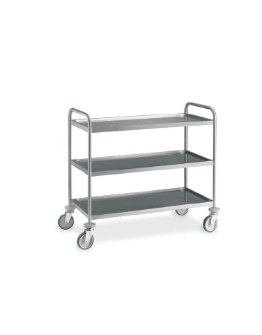 Carrello saldato in acciaio inox AISI 304 - 3 piani stampati da cm 100x60 - Portata kg 150  - cm 109x69x95h