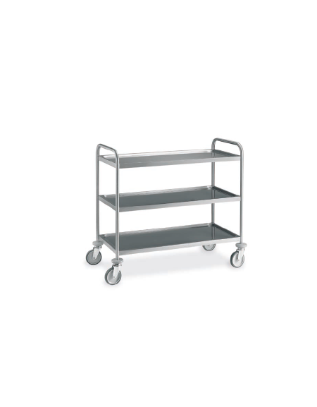 Carrello saldato in acciaio inox AISI 304 - 3 piani stampati da cm 100x60 - Portata kg 150  - cm 109x69x95h
