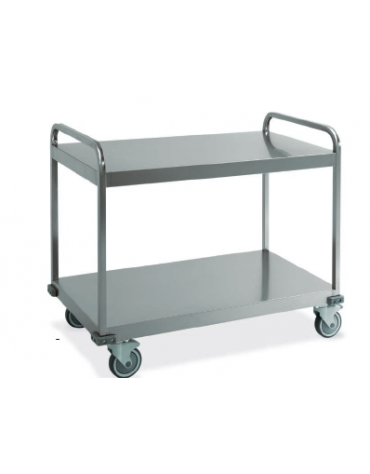 Carrello in acciaio inox AISI 304 per trasporto pesante - 2 piani lisci da cm 100x58 saldati - Portata Kg 300  - cm 108x61x93h