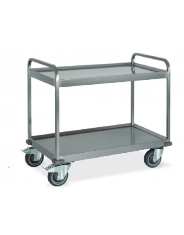 Carrello inox AISI 304 per trasporto pesante - 2 piani a vasca, saldati al telaio - cm 108x61x96h