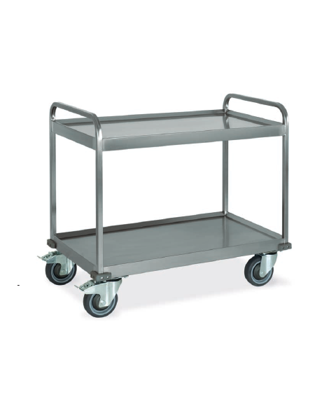 Carrello inox AISI 304 per trasporto pesante - 2 piani a vasca, saldati al telaio - cm 108x61x96h