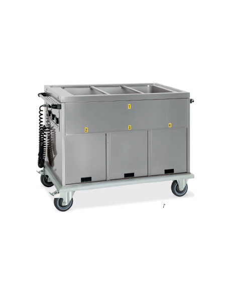 Carrello termico armadiato-vasca unica 3x1/1GN 3 vani neutri, cm 134x72x96h