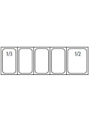 Vetrina refrigerata statica per pizzeria in acciaio inox e castelletto vetri - 4 bacinelle GN1/3 + 1 GN1/2 - Cm 140x39,5x43,5h