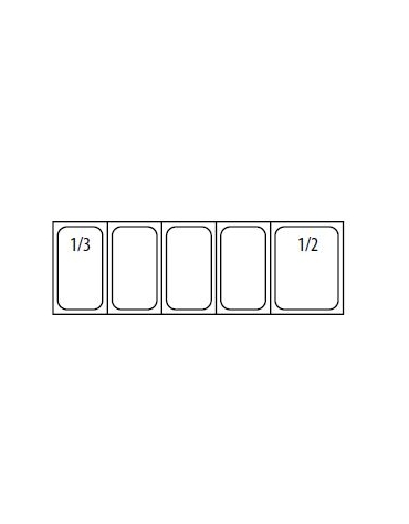 Vetrina refrigerata statica per pizzeria in acciaio inox e castelletto vetri - 4 bacinelle GN1/3 + 1 GN1/2 - Cm 140x39,5x43,5h