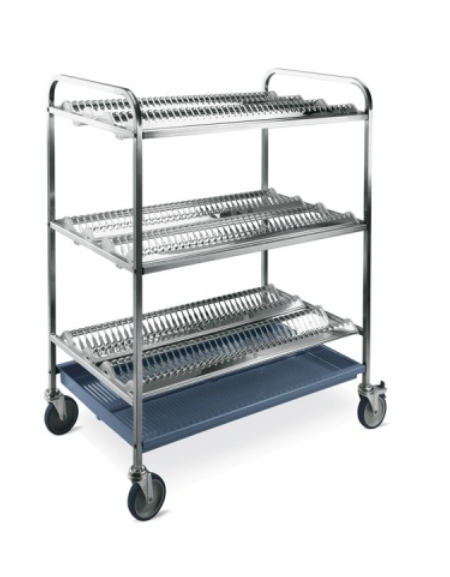 Carrello inox con 3 piani scolapiatti - portata 180 piatti Ø cm 16÷26 - cm 87x62x121h