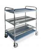Carrello inox con 2 piani scolapiatti e 1 scolabicchieri - portata 120 Piatti Ø cm 16÷26 - cm 87x62x121h