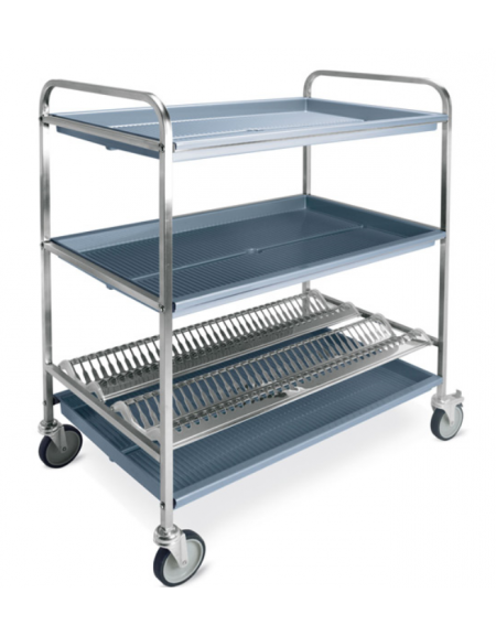 Carrello inox con 1 piano scolapiatti e 2 scolabicchieri - portata 60 Piatti Ø cm 16÷26 - cm 87x62x121h