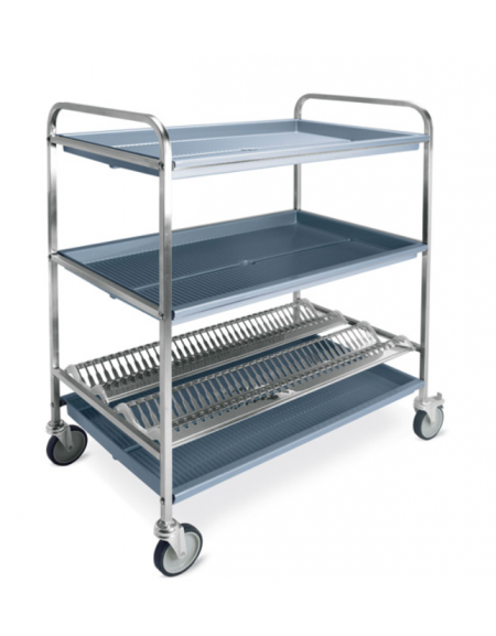 Carrello inox con 1 piano scolapiatti, portata 72 Piatti Ø cm 16÷26 + 2 piani scolabicchieri - cm 102x62x121h