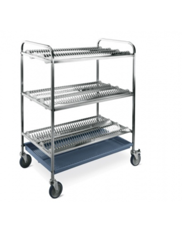Carrello inox con 3 piani scolapiatti - portata 216 piatti Ø cm 16÷32 - cm 102x69x134h