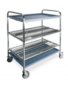 Carrello inox con 2 piani scolapiatti, portata 144 piatti Ø cm 16÷32 + 1 piano scolabicchieri - cm 102x69x134h