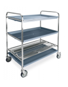 Carrello inox con 1 piano scolapiatti, portata 72 piatti Ø cm 16÷32 + 2 piani scolabicchieri - cm 102x69x134h