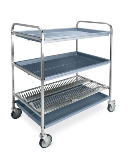 Carrello inox con 1 piano scolapiatti, portata 72 piatti Ø cm 16÷32 + 2 piani scolabicchieri - cm 102x69x134h