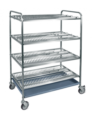 Carrello inox con 4 piani scolapiatti - portata 180 piatti Ø cm 16÷26 - cm 87x62x159h