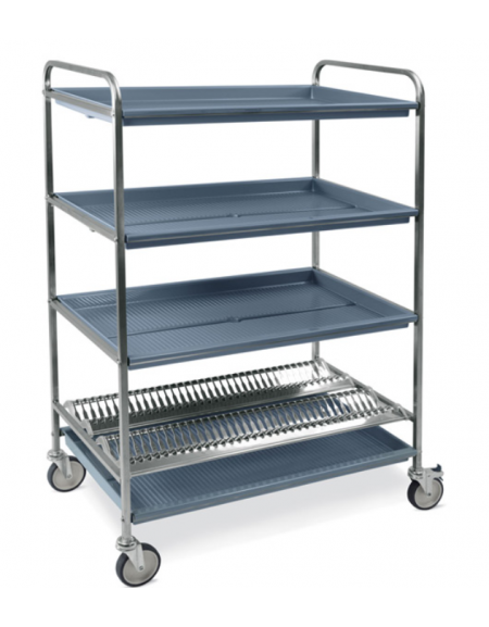 Carrello inox con 1 piano scolapiatti, portata 60 piatti Ø cm 16÷26 + 3 piani scolabicchieri - cm 87x62x159h