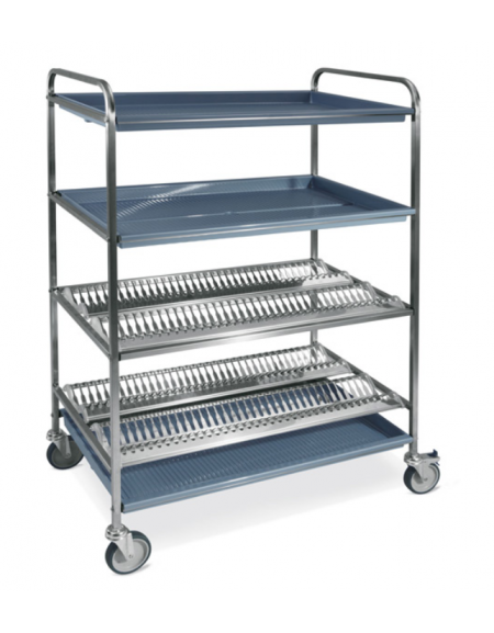Carrello inox con 2 piani scolapiatti portata 144 Piatti Ø cm 16÷26 + 2 Piani scolabicchieri - cm 102x62x159h