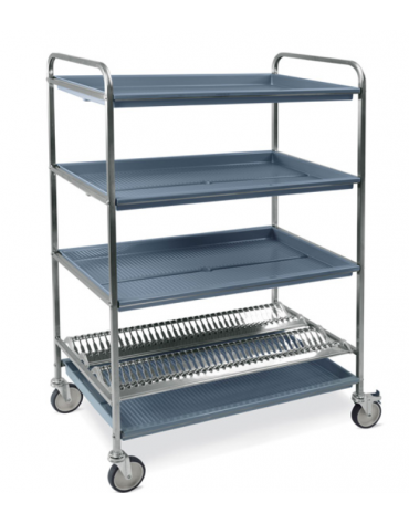 Carrello inox con 1 piano scolapiatti, portata 72 Piatti Ø cm16÷26 + 3 piani scolabicchieri - cm 102x62x159h