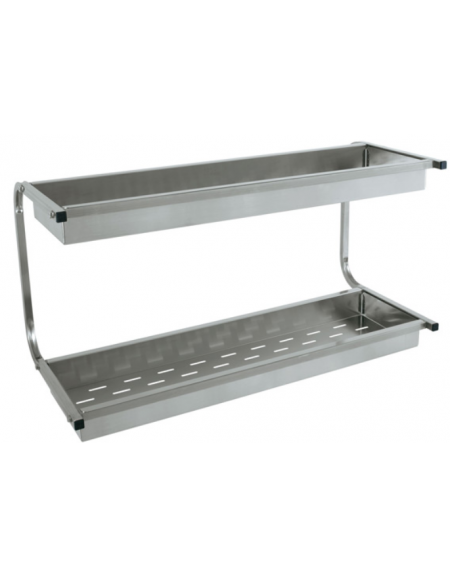 Mensola scolabicchieri inox a parete con 2 piani scolabicchieri - cm 98x42x48h