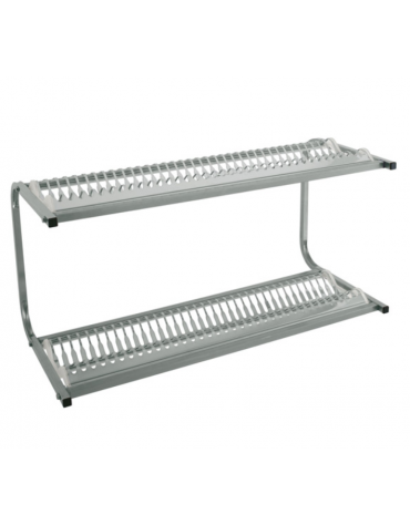 Mensola scolapiatti inox a parete con 2 piani scolapiatti, portata 60 piatti Ø cm 16÷32 - cm 83x42x48h