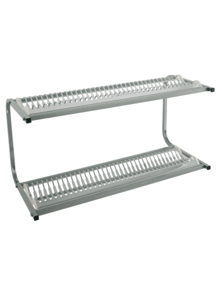 Mensola scolapiatti inox a parete con 2 piani scolapiatti, portata 60 piatti Ø cm 16÷32 - cm 83x42x48h