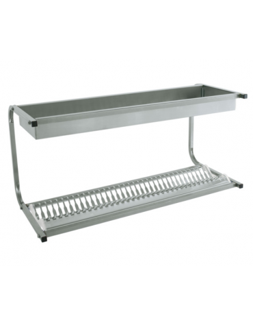 Mensola Scolapiatti/scolabicchieri inox a parete - 1 piano scolabicchieri + 1 piano scolapiatti portata 30 piatti - cm 83x42x48h