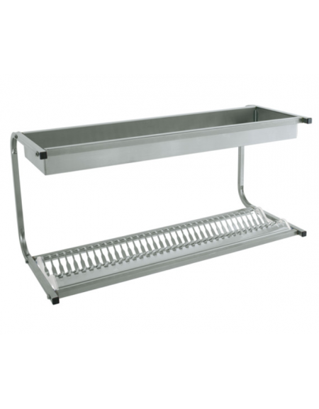 Mensola Scolapiatti/scolabicchieri inox a parete - 1 piano scolabicchieri + 1 piano scolapiatti portata 30 piatti - cm 83x42x48h