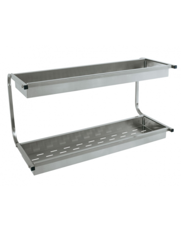 Mensola scolabicchieri inox a parete con 2 piani scolabicchieri - cm 83x42x48h