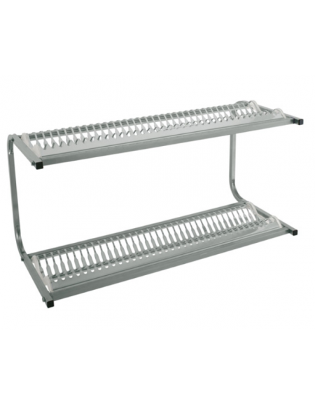 Mensola scolapiatti inox a parete con 2 piani scolapiatti portata 72 piatti Ø cm 16÷32 - cm 98x42x48h