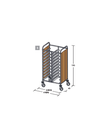 Carrello portavassoi pannelli in nobilato colore ciliegio - Portata vassoi 20GN cm 80x60x150h