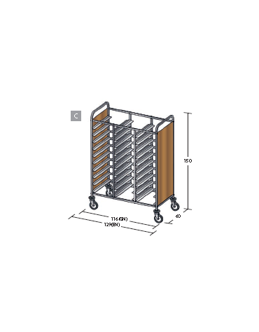 Carrello portavassoi pannelli in nobilato colore ciliegio - Portata vassoi 30GN cm 116x60x150h