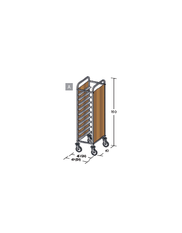 Carrello portavassoi pannelli in nobilato colore ciliegio - Portata vassoi 10EN cm 49x60x150h