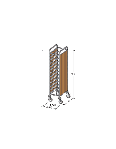 Carrello portavassoi pannelli in nobilato colore ciliegio - Portata vassoi 12GN cm 49x60x172h