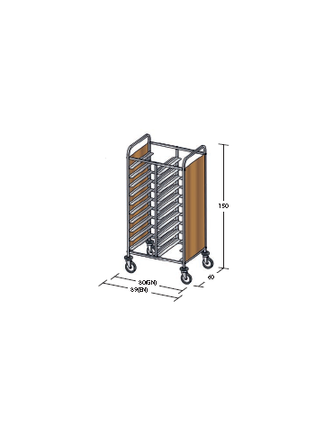 Carrello portavassoi pannelli in nobilato colore ciliegio - Portata vassoi 20EN cm 89x60x150h