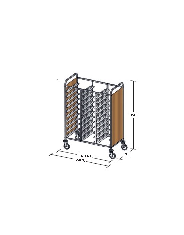 Carrello portavassoi pannelli in nobilato colore ciliegio - Portata vassoi 30EN cm 129x60x150h