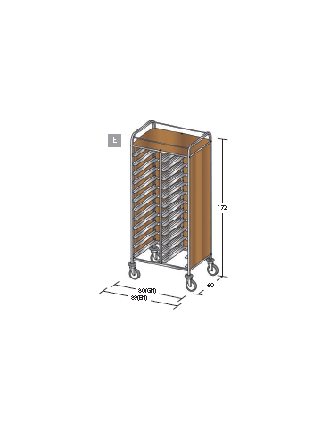 Carrello portavassoi nobilato su tre lati colore ciliegio - Portata vassoi 24GN cm 80x60x172h