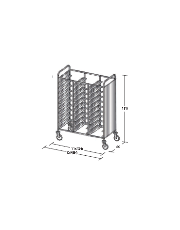 Carrello portavassoi in acciaio inox su 2 lati - Portata vassoi 30EN cm 129x60x150h