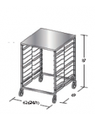 Carrello portateglie guide in filo, traversi imbullonati - Portata 9 teglie 2/1 GN - Piano superiore inox - cm 62x69x87h