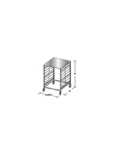 Carrello portateglie guide in filo, traversi imbullonati - Portata 9 teglie 2/1 GN - Piano superiore inox - cm 62x69x87h